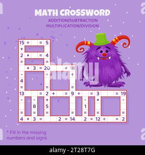 Math Crossword puzzle. Addition, subtraction, multiplication and division Stock Vector