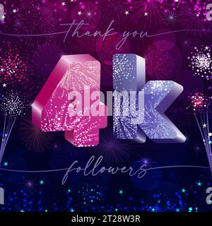 Thanks for 4 K web banner. 4K likes congrats. Holiday abstract background. Thank you 4 000 followers social media card. Thanks for 4000 following peop Stock Vector