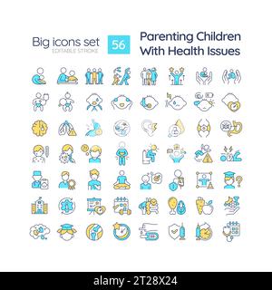 Editable multicolor big icon set for parenting children Stock Vector