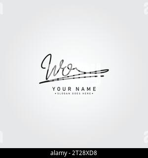WO Simple Signature Logo - Handwritten Vector Template for W and O Logo Stock Vector