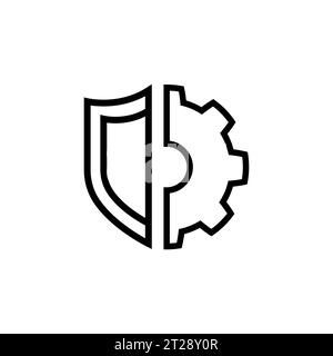 Risk management outline icon. linear style sign for mobile concept and web design. Shield with gear simple line vector icon. Symbol, logo illustration Stock Vector