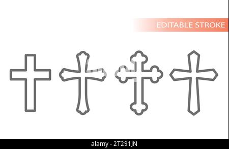 Cristian cross or catholic vector icon set. Church crucifix, Christianity icons. Stock Vector