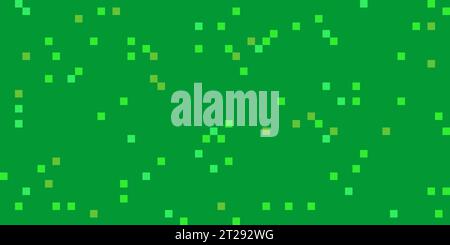 Green grass lane flat pixel art illustration in retro game style. Seamless pattern with pixelated texture of bush or tree blocks. Vector background Stock Vector