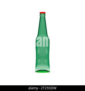 Glass bottle for beer, isolated on a white background. Front view, 3D rendering. Stock Photo