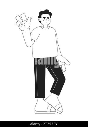 Joyful muslim man monochromatic flat vector character Stock Vector