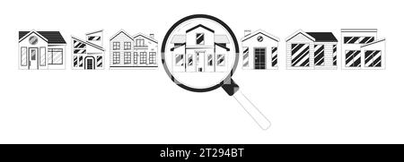 House hunting options choosing black and white 2D illustration concept Stock Vector