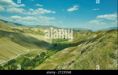 Mountain plateau, road to Kazarman, district of Jalal-Abad Region in western Kyrgyzstan Stock Photo