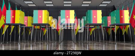 Cameroon - voting booths and national flags in polling station - election concept - 3D illustration Stock Photo