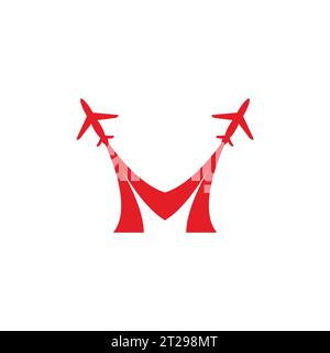 letter m swoosh jet plane fly logo vector Stock Vector