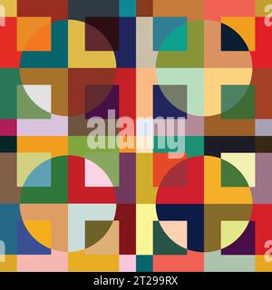circles squares colorful geometric seamless pattern vector Stock Vector