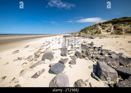 Destroyed bunkers in the dunes of Dunkirk, North Sea, Hauts-de France, France Stock Photo