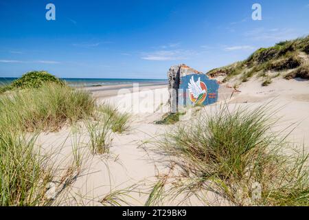 Destroyed bunkers in the dunes of Dunkirk, North Sea, Hauts-de France, France Stock Photo