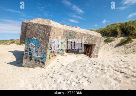 Destroyed bunkers in the dunes of Dunkirk, North Sea, Hauts-de France, France Stock Photo