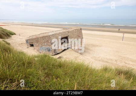 Destroyed bunkers in the dunes of Dunkirk, North Sea, Hauts-de France, France Stock Photo