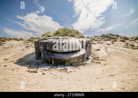 Destroyed bunkers in the dunes of Dunkirk, North Sea, Hauts-de France, France Stock Photo