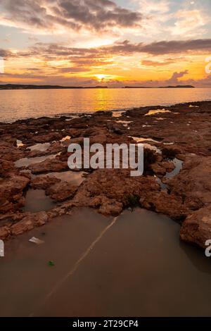 Beautiful setting on the promenade at sunset in San Antonio Abad, Ibiza Island Stock Photo