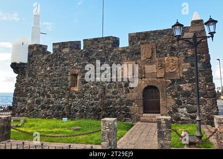 Museum historical castle small fortress Castillo de San Miguel from 16th century year 1575 in former capital of Tenerife Garachico, Garachico Stock Photo