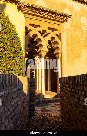 Detail of precious Arabic windows and doors inside the Alcazaba in the city of Malaga, Andalusia. Spain. Medieval fortress in arabic style Stock Photo