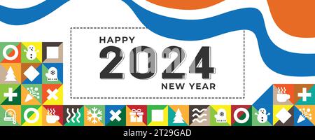 Happy New Year 2024 Banner Template, New Year Card Design Stock Vector