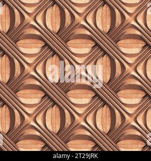 Full frame of brass metal 3D relief tiles wicker form. High quality seamless realistic texture. Stock Photo