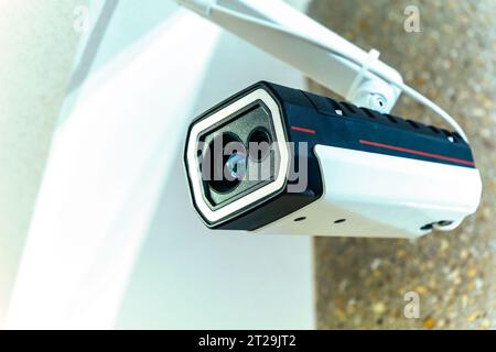 Close up of security camera. Security concept. Facial recognition Selective focus. Copy space Stock Photo
