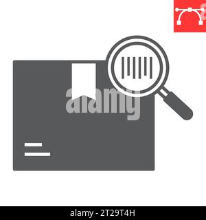 Tracking Parcel glyph icon, magnifier and find, barcode tracking vector icon, vector graphics, editable stroke solid sign, eps 10. Stock Vector
