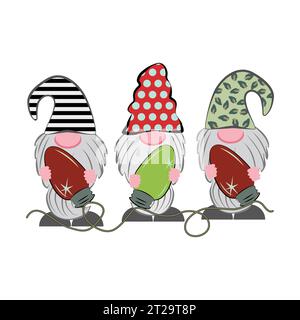 Christmas gnomes with lights t shirt design vector Stock Vector