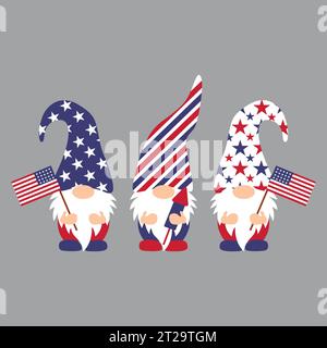 Patriotic Gnomes 4th of July Gnomes vector t shirt design Stock Vector