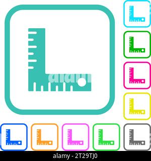 measurement tool solid vivid colored flat icons in curved borders on white background Stock Vector