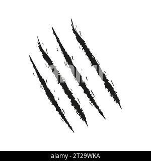 Animal claw scratches and marks. Icon, flat style, black silhouette. Vector isolated on white background. Scratches from a cat, tiger, lion, dog, jaguar, bear, puma leopard Stock Vector