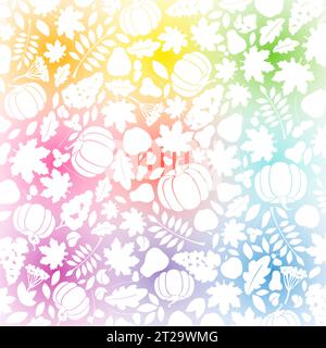 Harvest background. Flat design. Lace concept. Autumn pattern. White texture with fall fruit elements. Colorful background. Floral ornament. Creative Stock Vector
