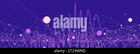 Vector abstract background with a wireframe dynamic pipes, line and particles. Plexus effect. Stock Vector