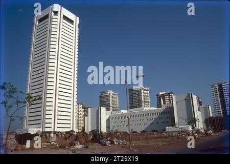 The Mumbai World Trade Centre at Cuffe Parade is a skyscraper built in the year 1970. It is the first world trade center in India. It consists of two towers, the M. Visvesaraya Industrial Research and Development Centre and the IDBI. MVIRDC is also known as Centre 1. WTC Mumbai promotes International trade and Investment through an array of services and facilities. The Centre integrates Indian businesses and international Trade Stock Photo