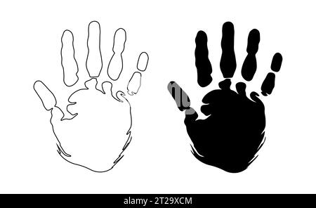 Human handprint. Imprint of male or female hand. Silhouette, outline. Human palm. Icon. Vector isolated on white. For design, print, illustration, textile, postcard, poster Stock Vector