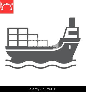 Cargo ship glyph icon, logistic and shipping, marine vector icon, vector graphics, editable stroke solid sign, eps 10. Stock Vector