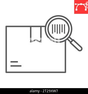Tracking Parcel line icon, magnifier and find, barcode tracking vector icon, vector graphics, editable stroke outline sign, eps 10. Stock Vector