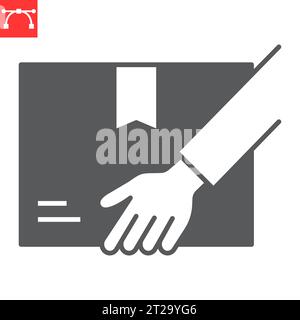 Received parcel glyph icon, service and courier, hand holding package vector icon, vector graphics, editable stroke solid sign, eps 10. Stock Vector