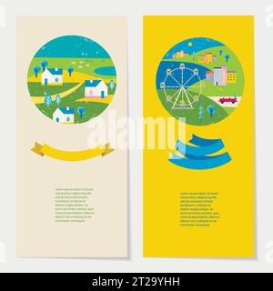Vector summer colorful illustration, travelling, holidays. Set of banners, cards, flyers with ribbon and text template. Stock Vector