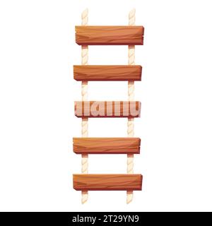 Wooden ladder with rope, planks hanging, staircase in cartoon style ...