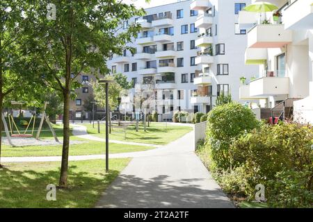 VIENNA, AUSTRIA - OCTOBER 2, 2023: Residential buildings in Seestadt Aspern, one of Europe's largest urban development areas. Stock Photo