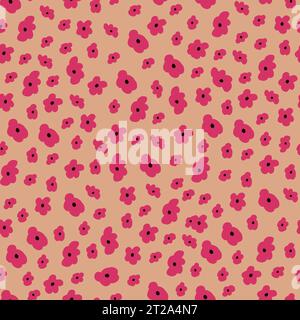 Vector seamless pattern with neon violet hand drawn flowers on beige background. Doodle neon flowers pattern. Vector illustration Stock Vector
