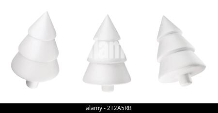 Set white Christmas tree . Glossy New year and xmas abstract tree shapes. Stock Vector
