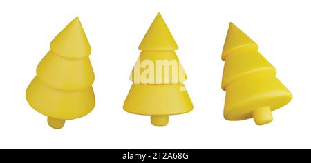 Set yellow Christmas tree . Glossy New year and xmas abstract tree shapes. Stock Vector