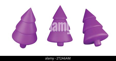 Set violet Christmas tree . Glossy New year and xmas abstract tree shapes. Stock Vector