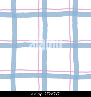 Delicate Cottagecore cute Plaid blue purple Checks Vector Pattern. Homestead print. Farmhouse Background with chintz garden print Stock Vector