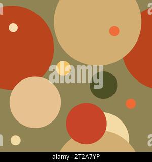 Seamless pattern with colourful overlapping circles on green background. Scattered repeat, classic motif Stock Vector
