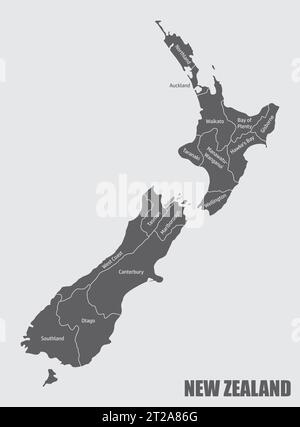 New Zealand administrative map isolated on gray background Stock Vector