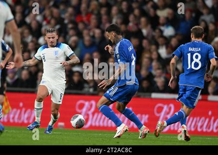 London, England. 17/10/2023, Kalvin Phillips (England)Gianluca Scamacca (Italy) during the UEFA 'European Qualifier 2023-2024' match between England 3-1 Italy at Wembley Stadium on October 173, 2023 in London, England. Credit: Maurizio Borsari/AFLO/Alamy Live News Stock Photo