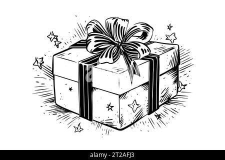 Pencil Drawing Gift Box Bow Stock Illustrations, Cliparts and