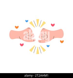 friends and friendship. hand holding hand, fist stickers, clipart. Collection of hand drawn lettering Vector illustration Stock Vector